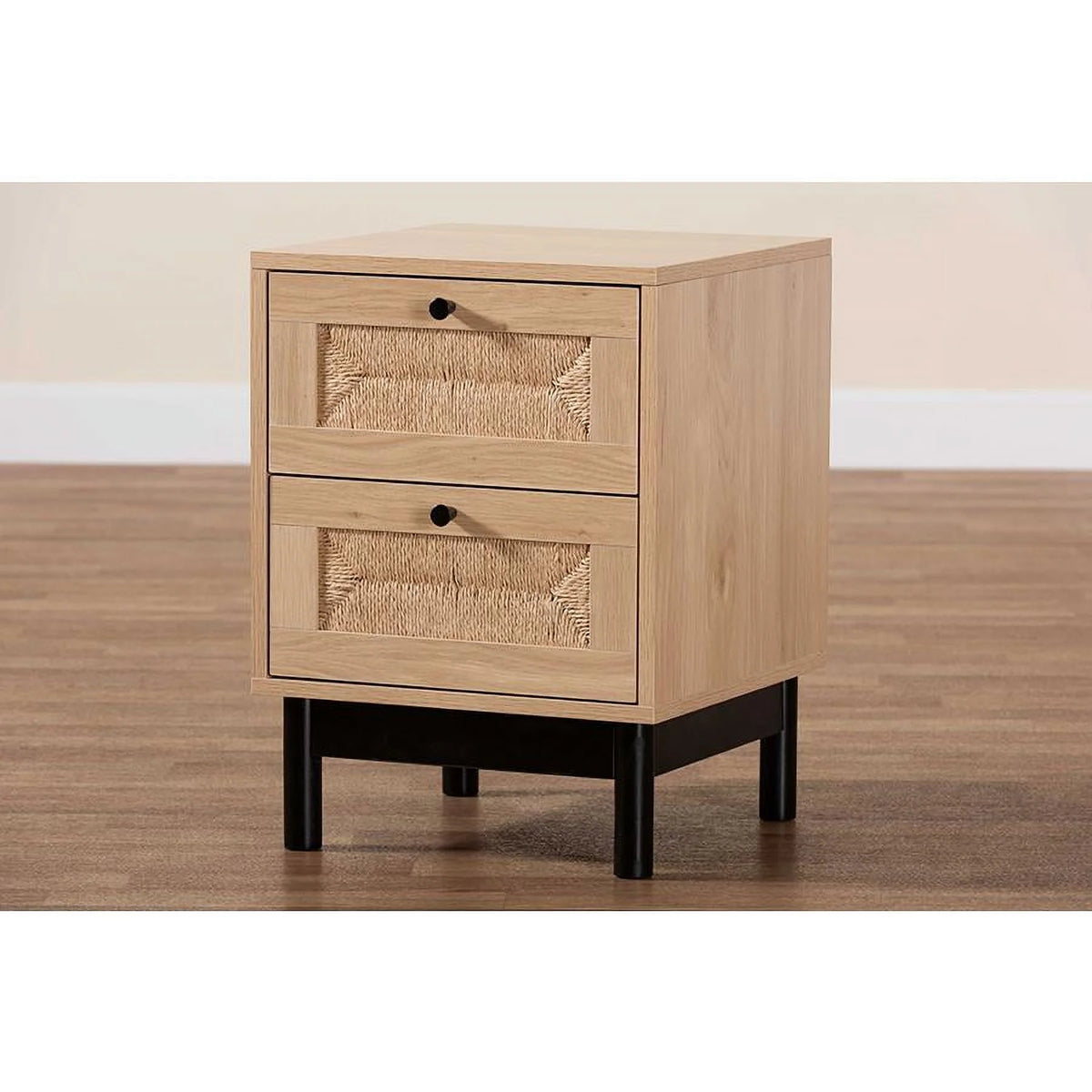 Light Brown Black Wood 2-Drawer Square End Table W478275