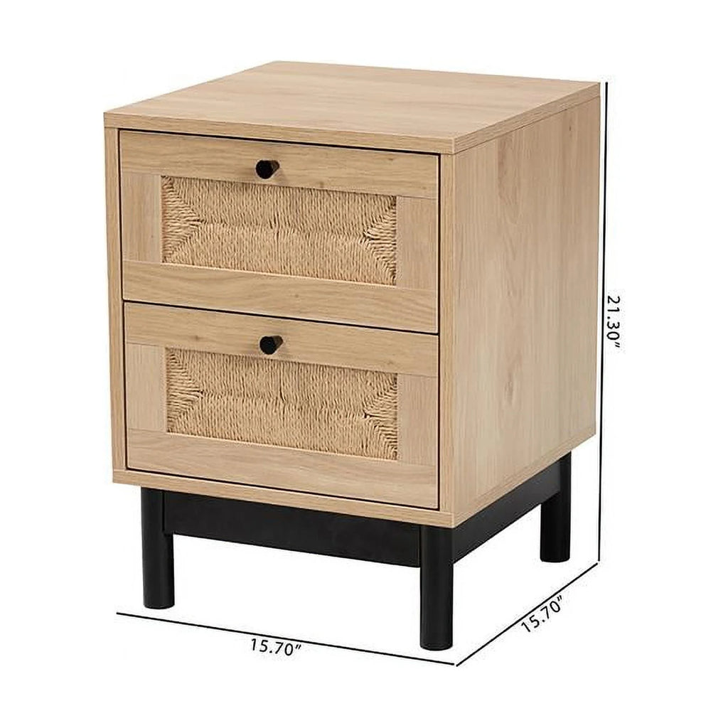 Light Brown Black Wood 2-Drawer Square End Table W478275