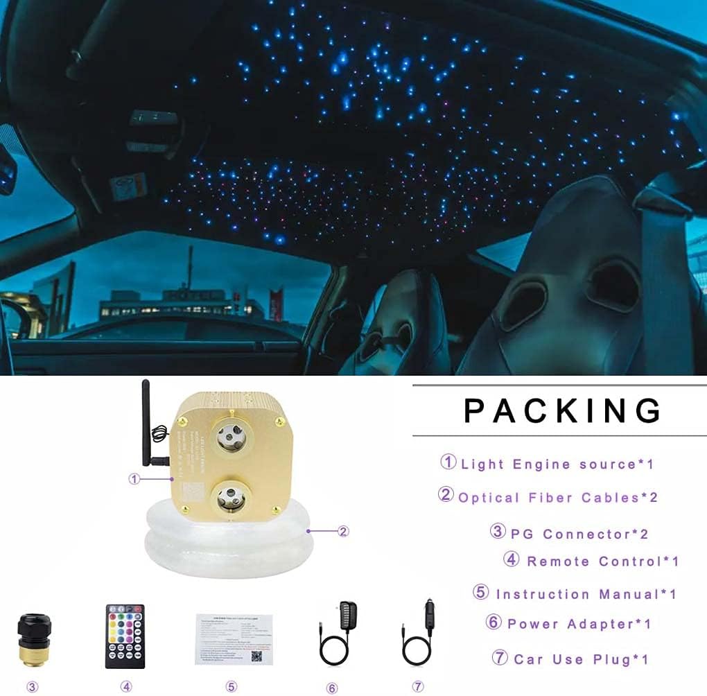 Bluetooth Fiber Optic Ceiling Lighting Kits 1100pcs 13.1ft Dual Port RGBW Sound Remote Control M818