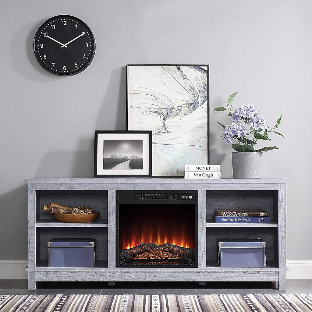 Espresso TV Stand with Wood Glass Storage Cabinets T97029