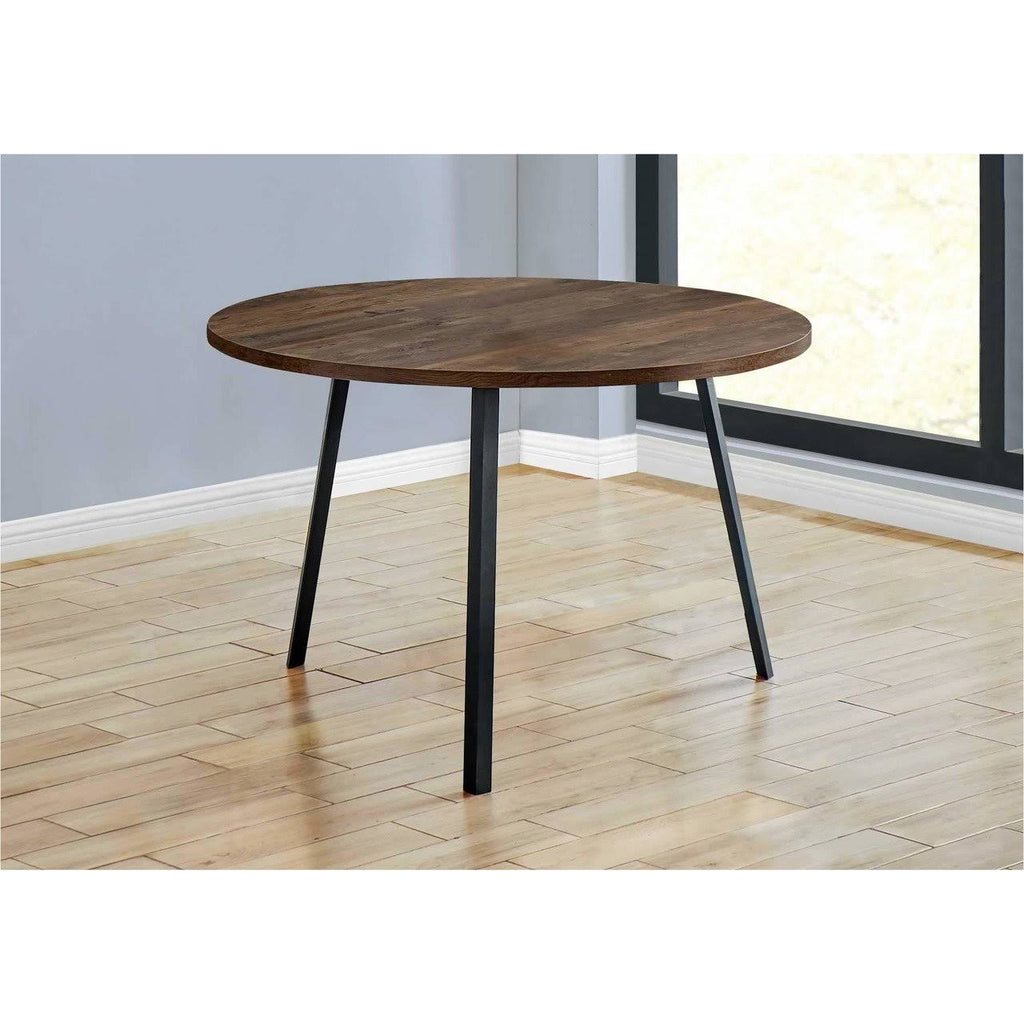 Round Dining Room Table with Brown Reclaimed Wood and Black Metal J503