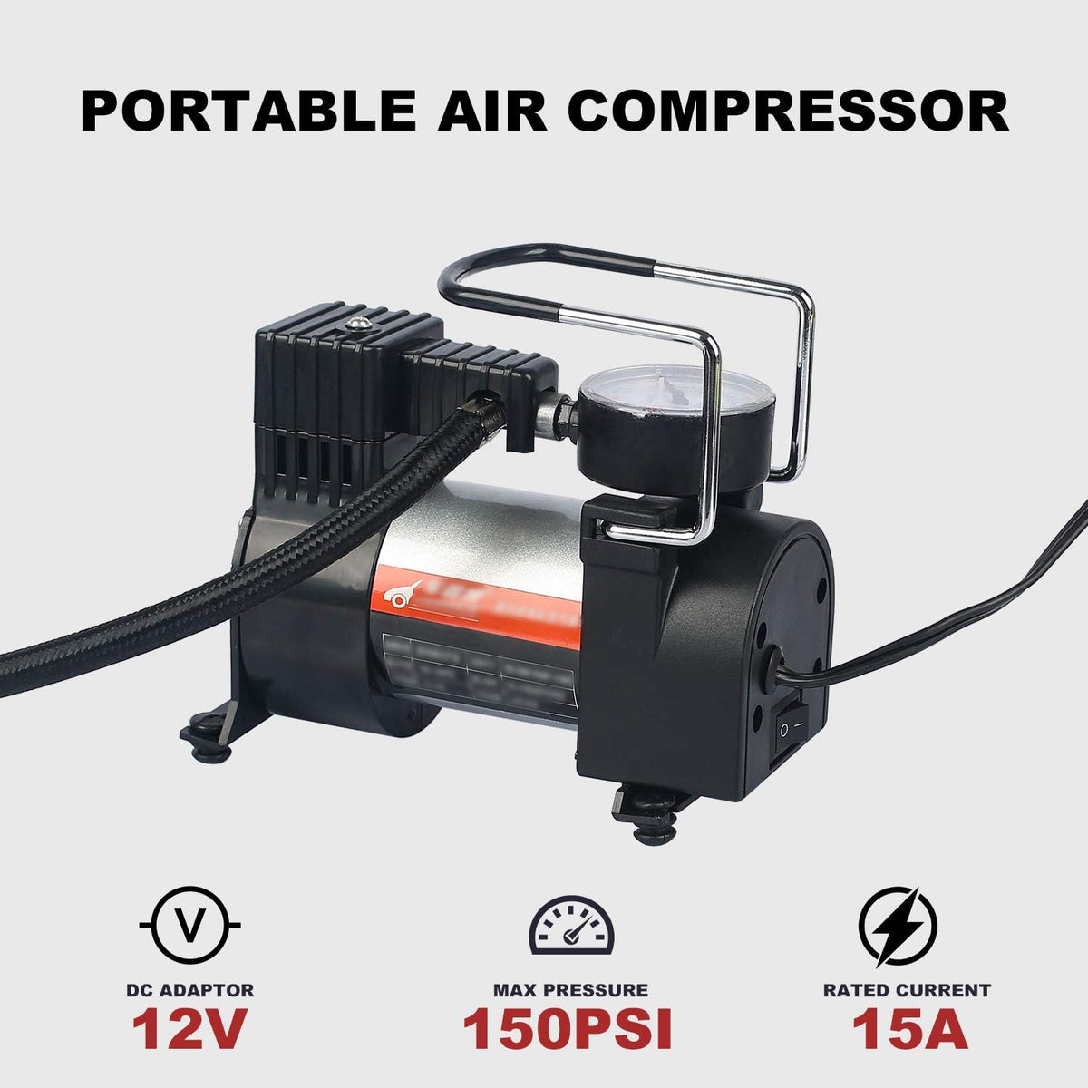 118-Piece Car Roadside Emergency Kit with Jumper Cables Portable Air Compressor Tow Strap Hammer Shovel V6267