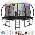12FT Trampoline with Basketball Hoop, Enclosure Net, Sprinkler, Light, Socks, Ladder X43613
