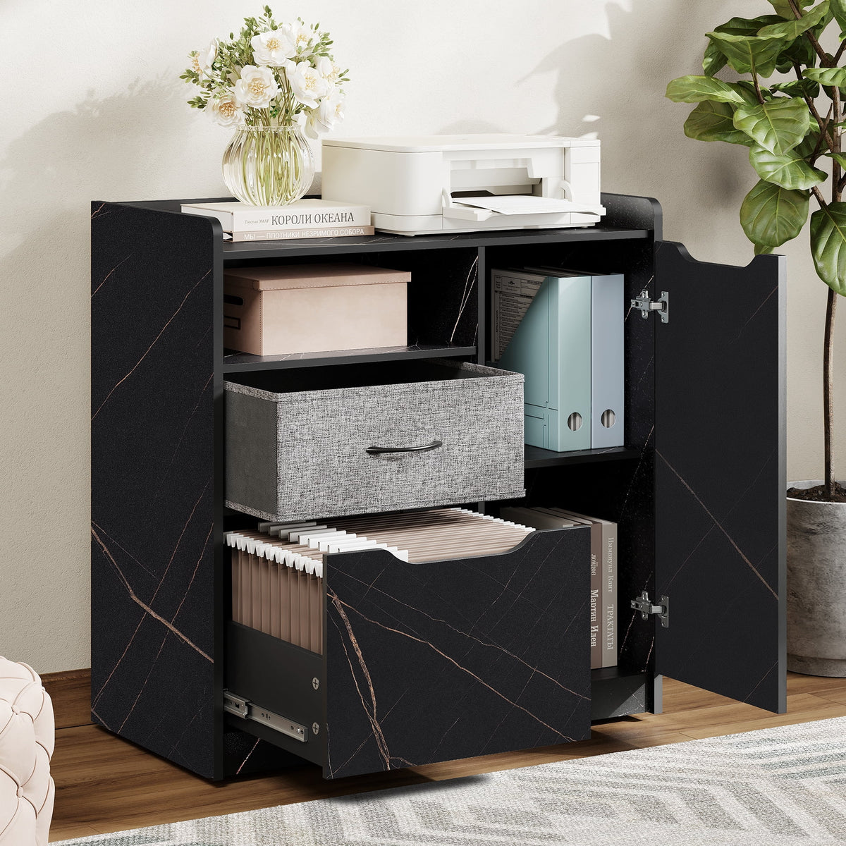 Wood Mobile Printer Stand with Drawer Q72273