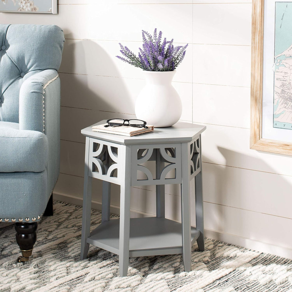 Light Brown Hexagon End Table J51937