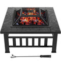 32 Square Metal Fire Pit with Cover and Poker, Black P9452