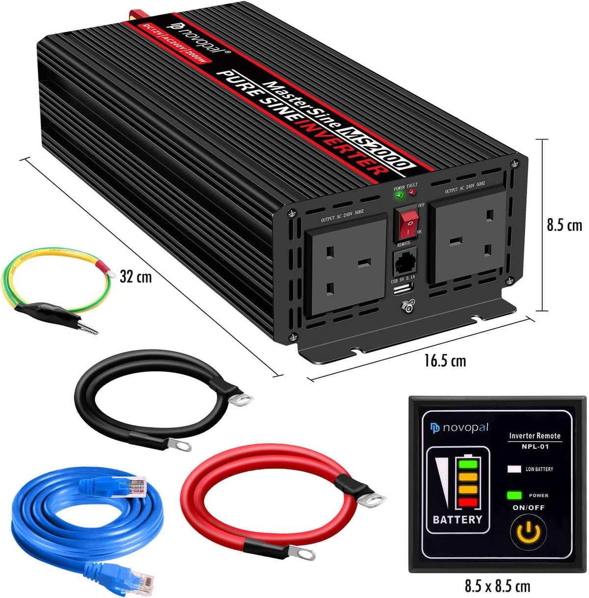2000 Watt 12V DC to 110V AC Power Inverter with 4 AC Outlets C470838
