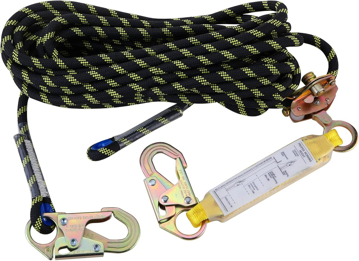 Rope Assembly 25 ft with Rope Grab Snap Hooks Shock Absorber CE Standard O694