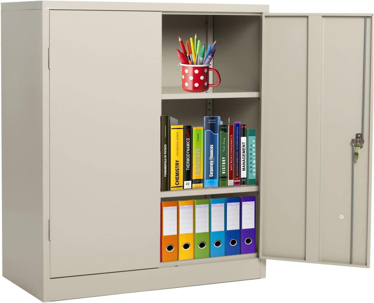 Grey Metal Storage Cabinet with Locking Doors and 2 Adjustable Shelves P221