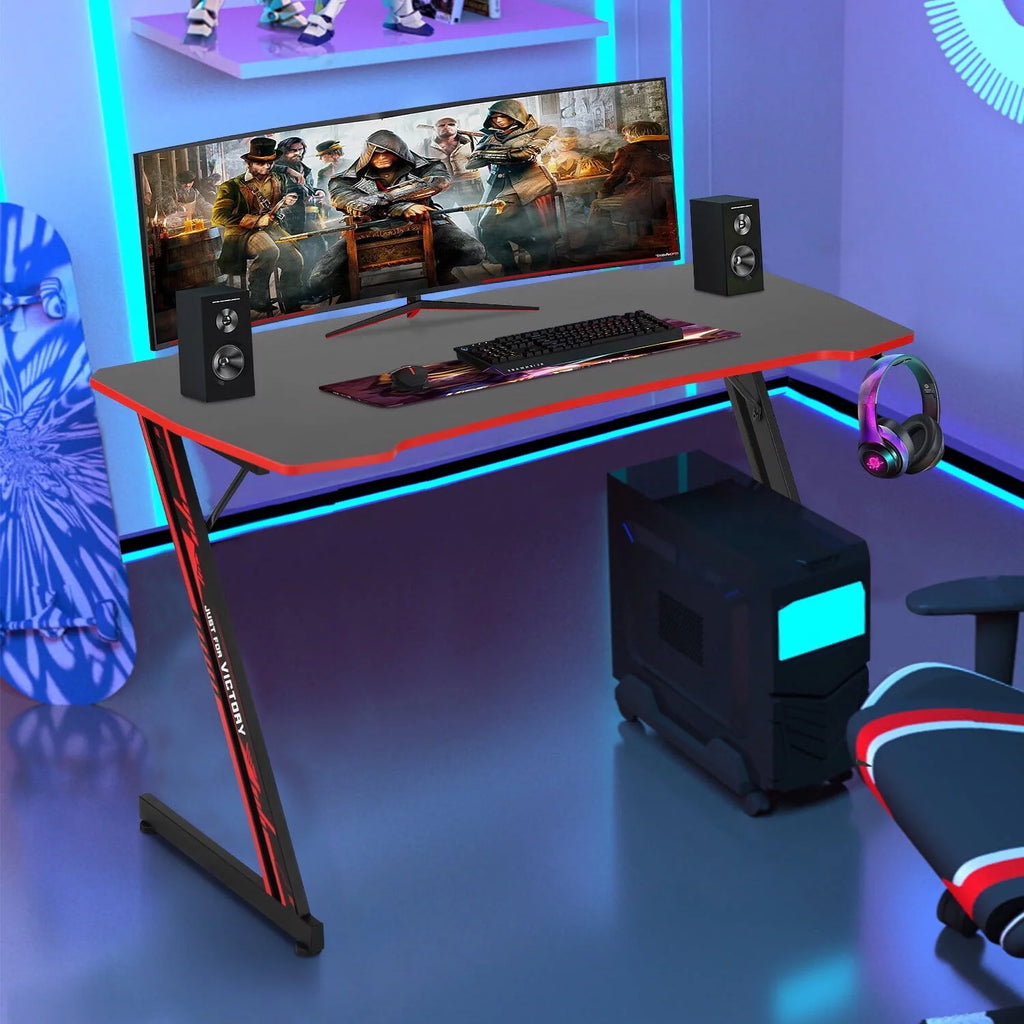 48 inch Z Shaped Gaming Desk with Headphone Hook U7620