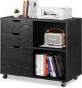 Black 3-Drawer Wood File Cabinet with Open Storage Shelves Z7252
