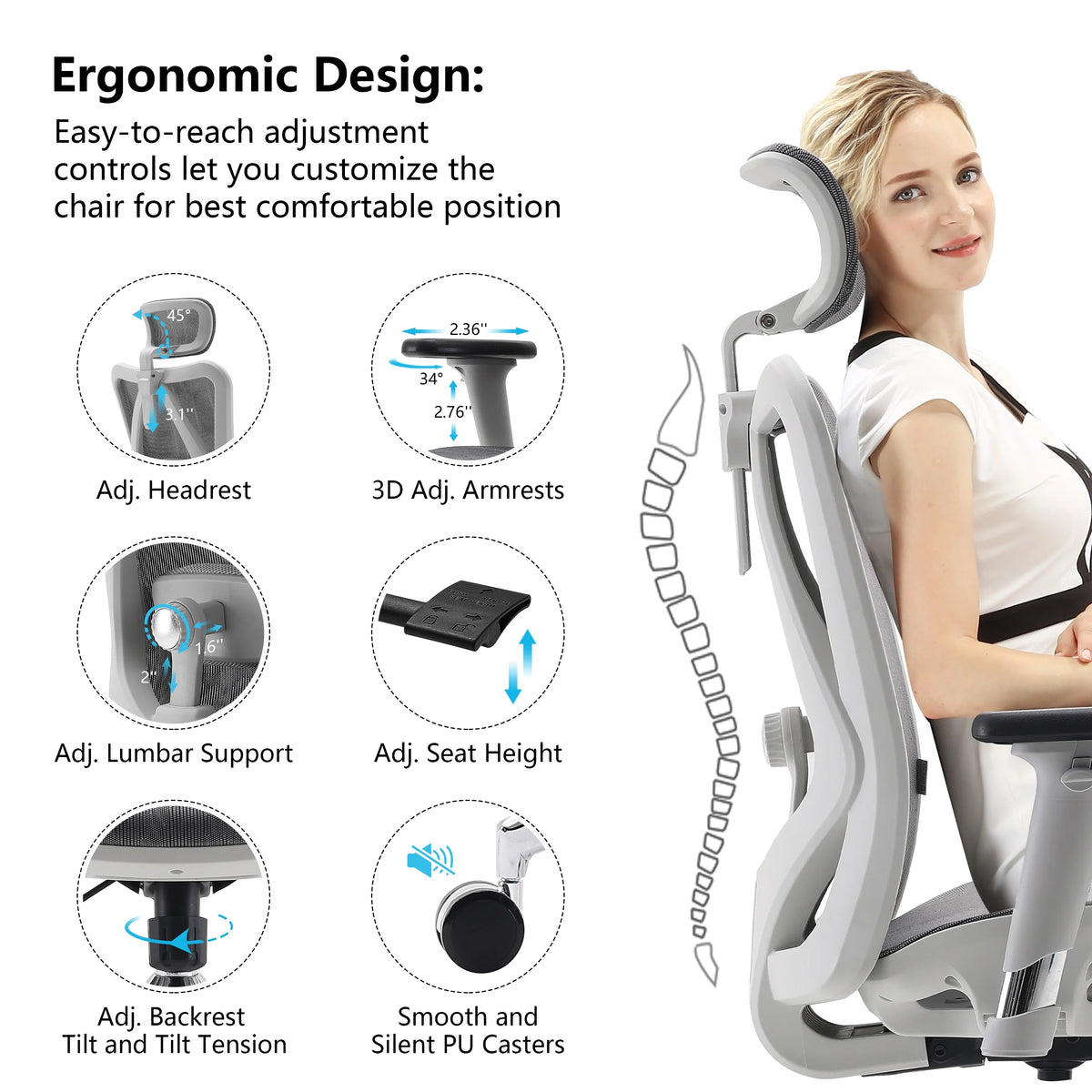 Black Ergonomic Mesh Office Chair with Headrest and Lumbar Support J2465