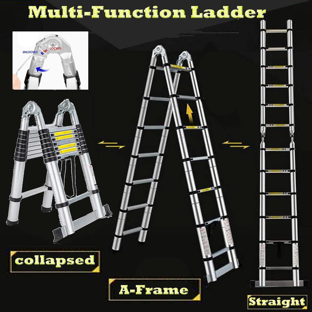 16.5FT Aluminum Telescoping Extension Ladder 330lbs Max Capacity A-Frame Folding N21776