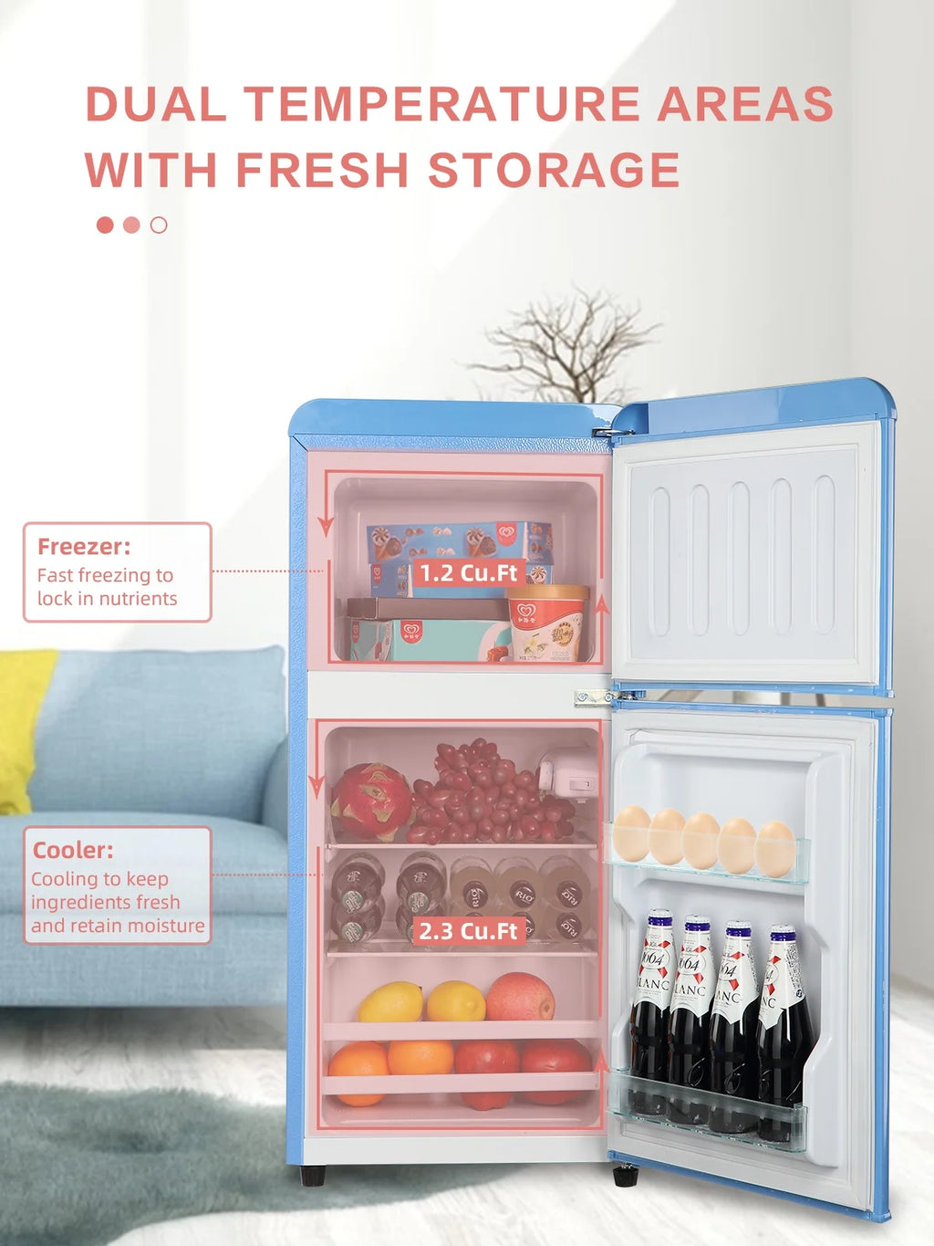 Blue 3.5 Cu.ft Mini Fridge with Freezer G198525