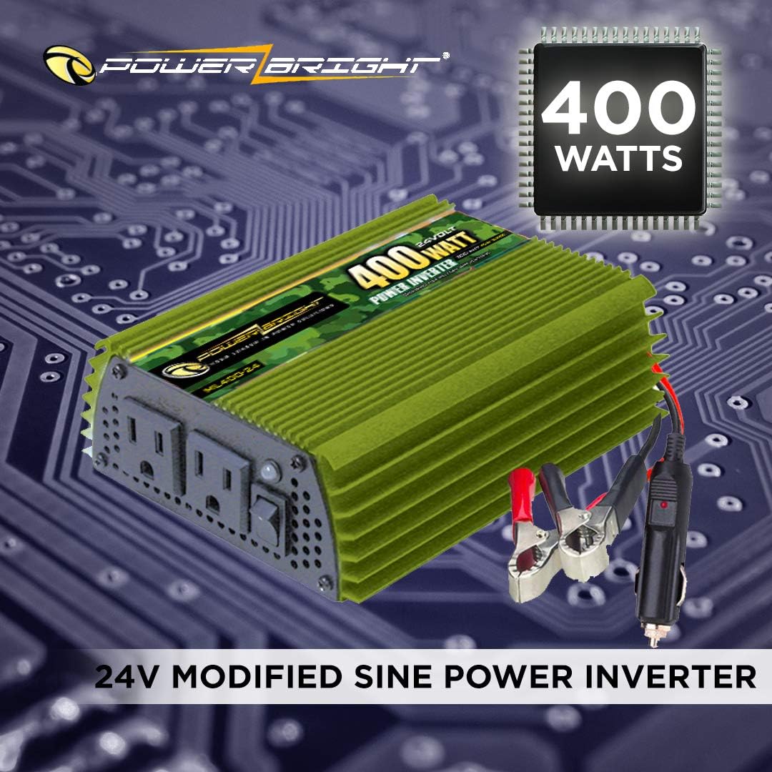 400 Watt 24V Power Inverter, Dual 110V AC Outlets, Modified Sine Wave, Pack of 2 I2425