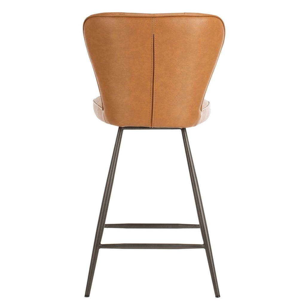 Camel Leather Tufted Swivel Counter Stool Set of 2 D5495