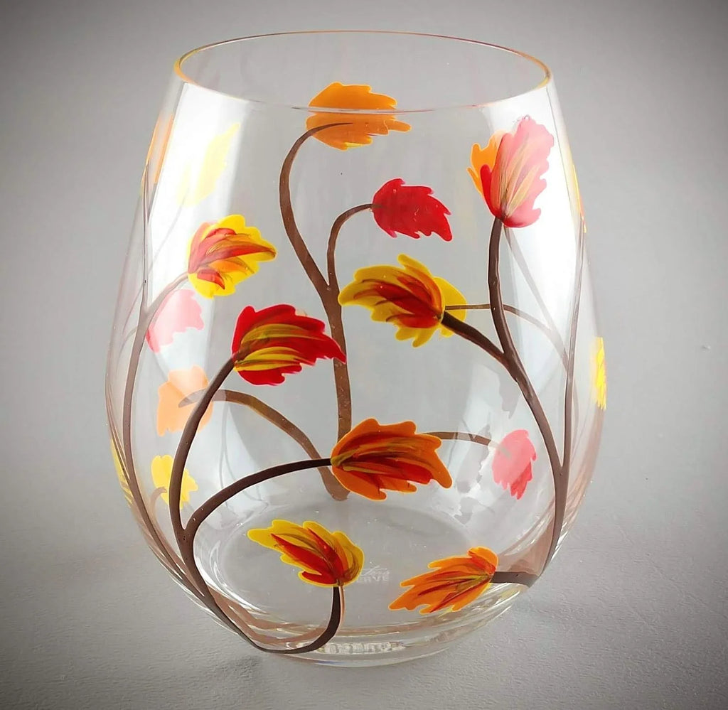 Stemless Hand Painted Wine Glass 18 Ounce N197