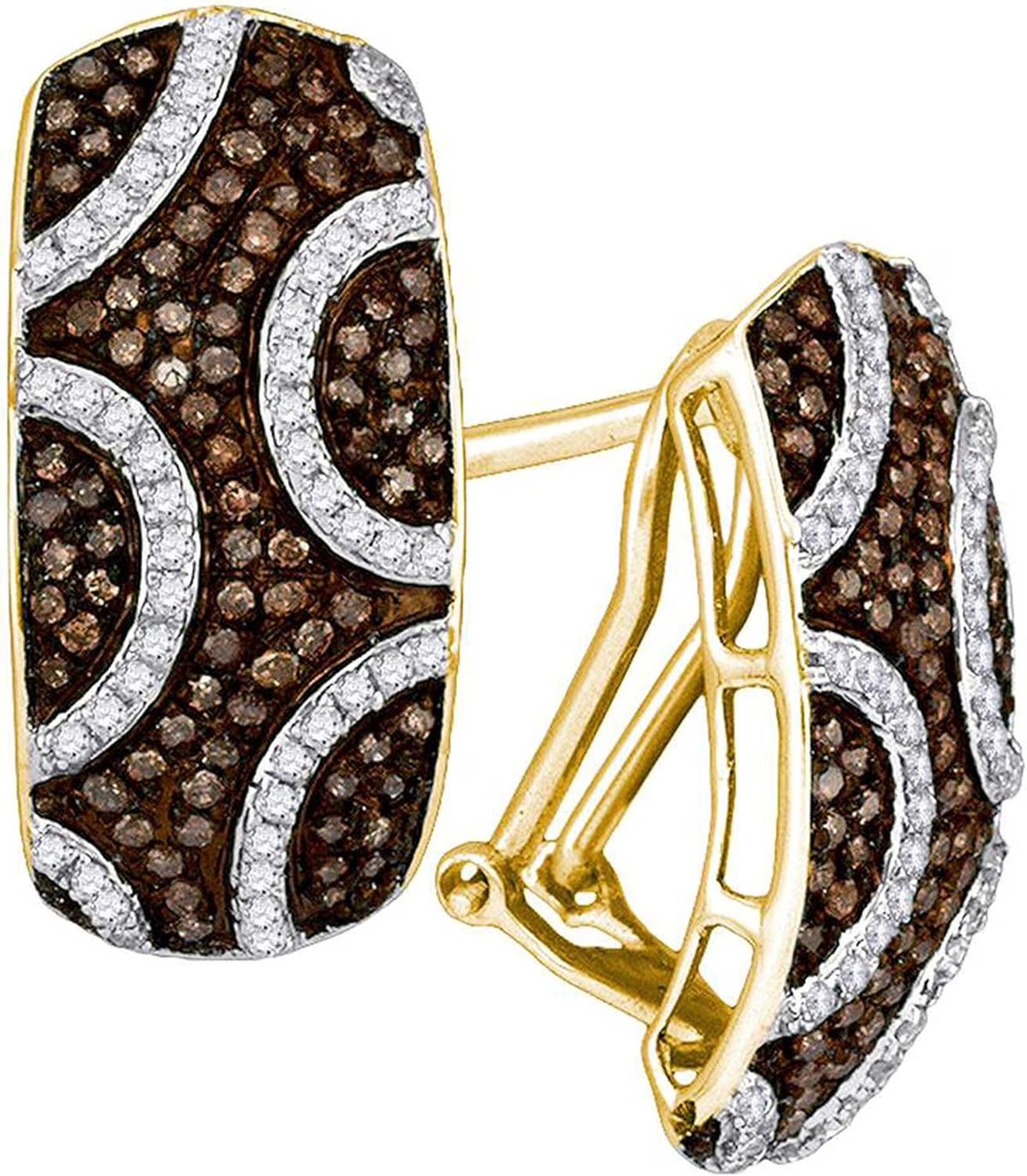 Chocolate and White Diamond Cluster Hoop Earrings 14k Yellow Gold Over 925 Sterling Silver Z7391