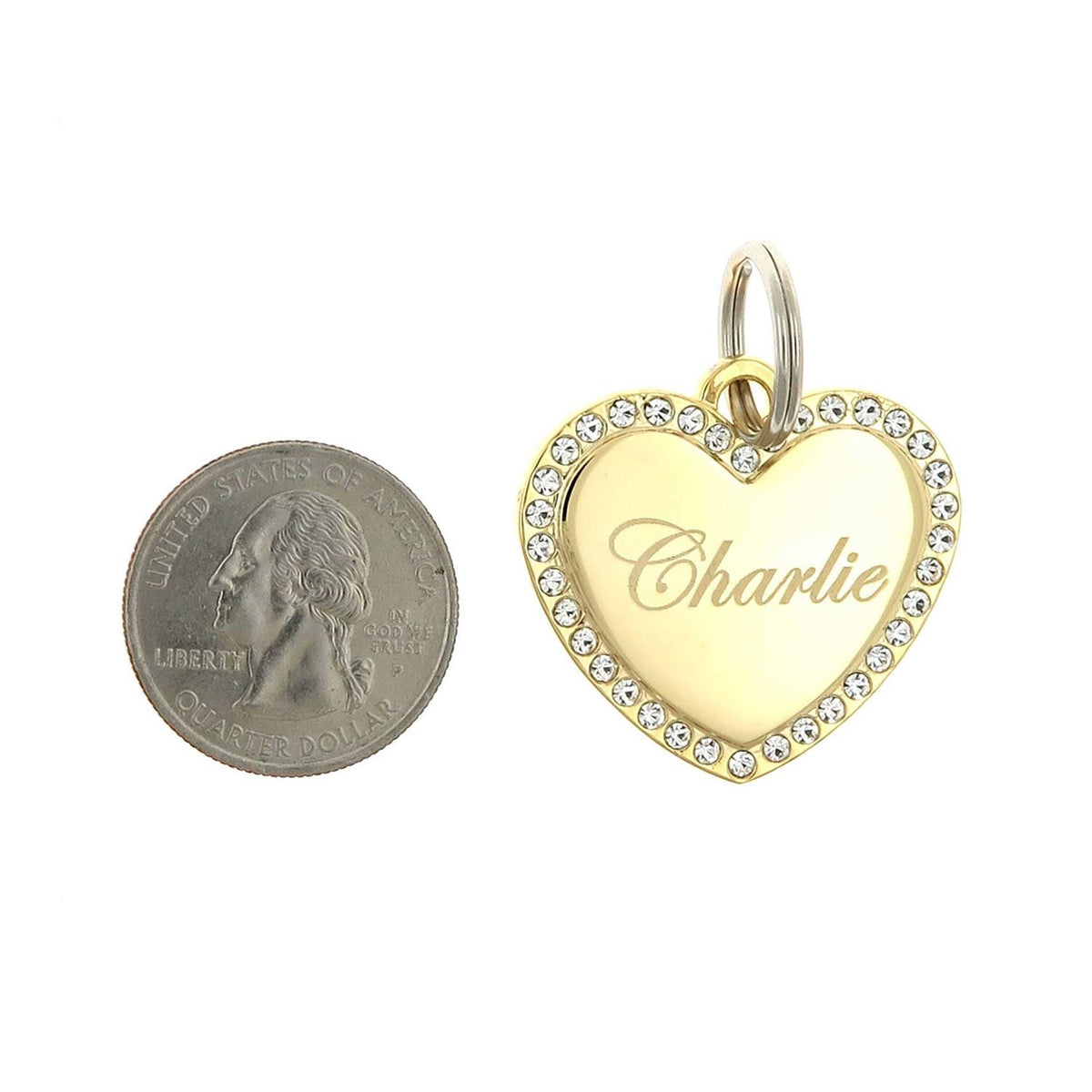 Custom Engraved Gold-Plated Heart Rhinestones Pet ID Tag H843654