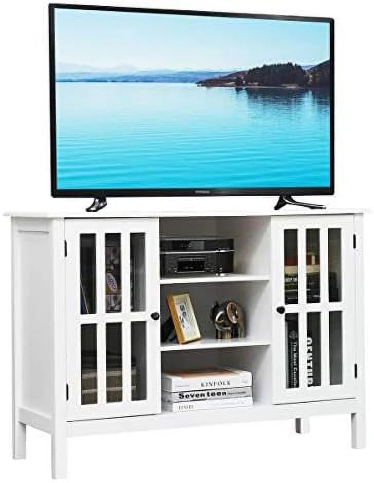 White Modern TV Stand up to 50 Inch with 2 Cabinets and 3 Open Shelves R224905