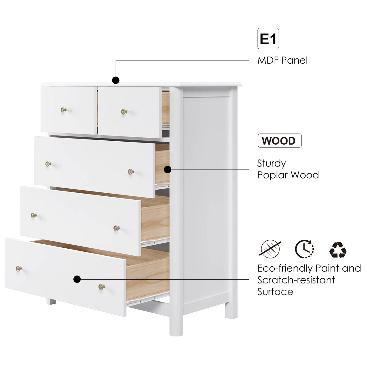 White 5 Drawer Kids Dresser G637447
