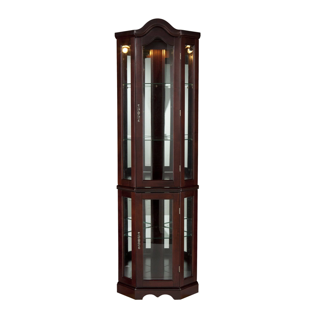 Mahogany Lighted Corner Curio Cabinet L559
