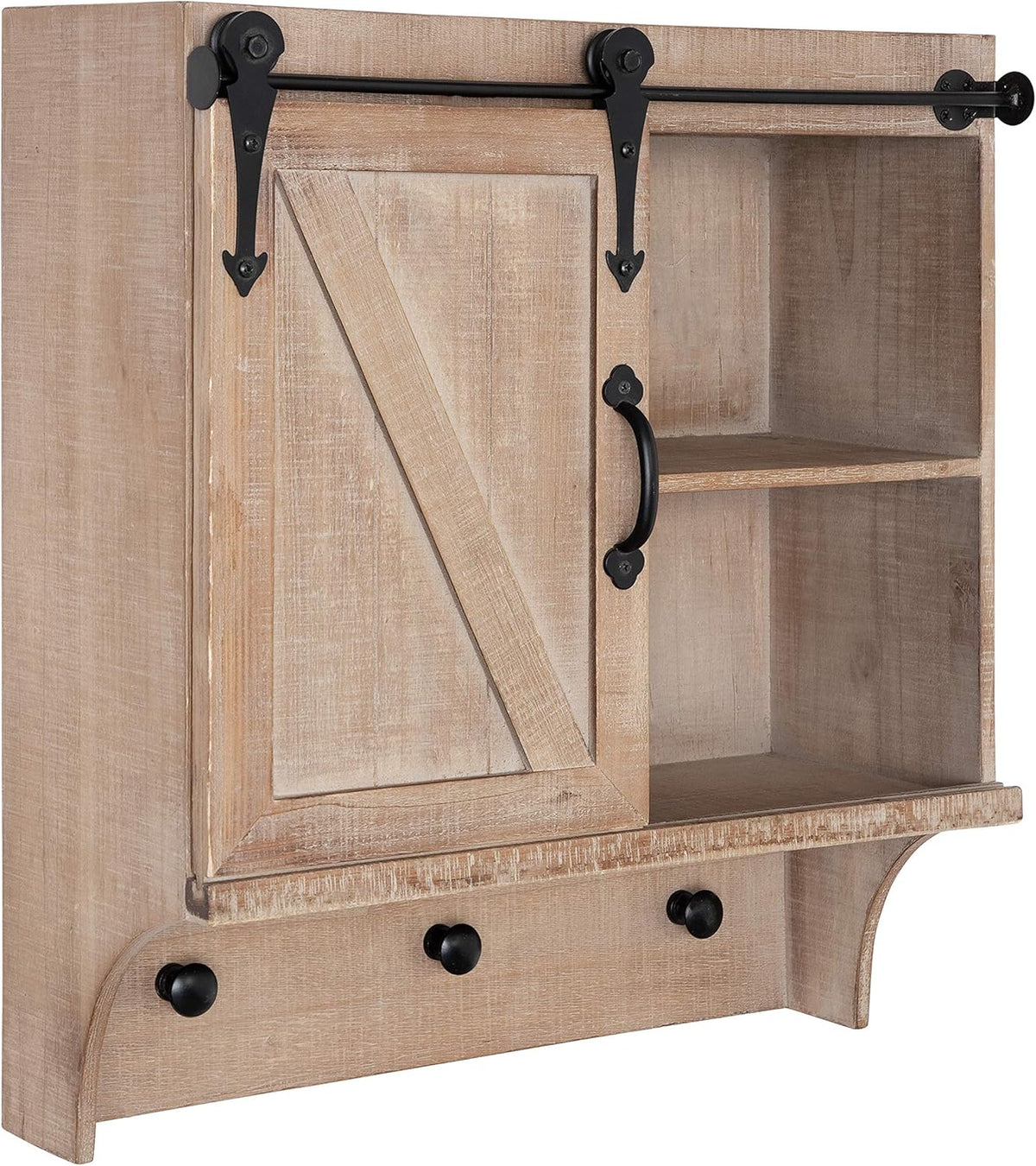 White Farmhouse Cabinet Wall Organizer with Sliding Barn Door and 3 Knobs Y106